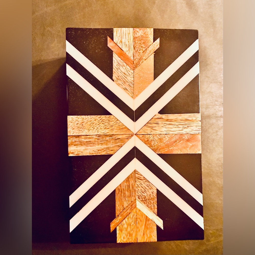 Marquetry Geometric Inlayed Covered Moderne Box  brown black ivory